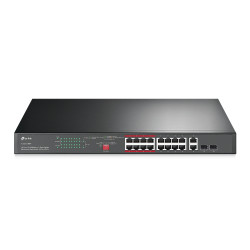 TP Link TL-SL1218MP - 16-Port 10/100 Mbps + 2-Port Gigabit Rackmount Switch with 16-Port PoE+